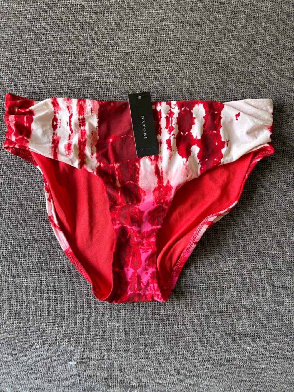 Natori Red & White Tie-Dye Bikini Bottom. Size Medium